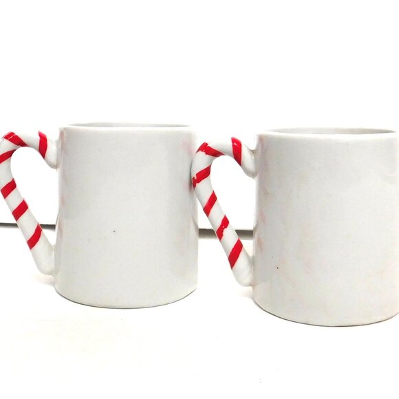 Santa Mugs Set of 2 JSNY Taiwan Candy Cane Handles 3-D Ceramic Hand Painted - Picture 3 of 8